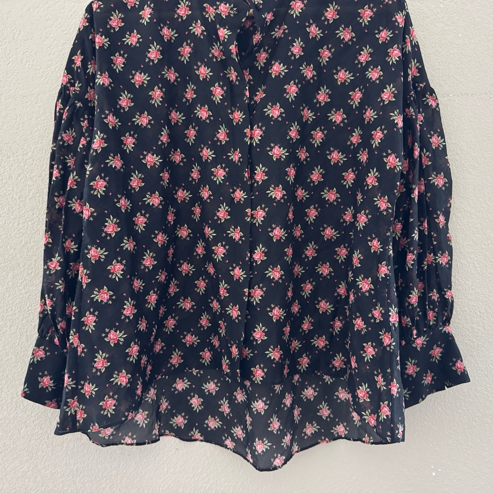 Alice + Olivia Paulita Top Med Black Pink Floral Cotton Silk Designer Feminine - Picture 8 of 12